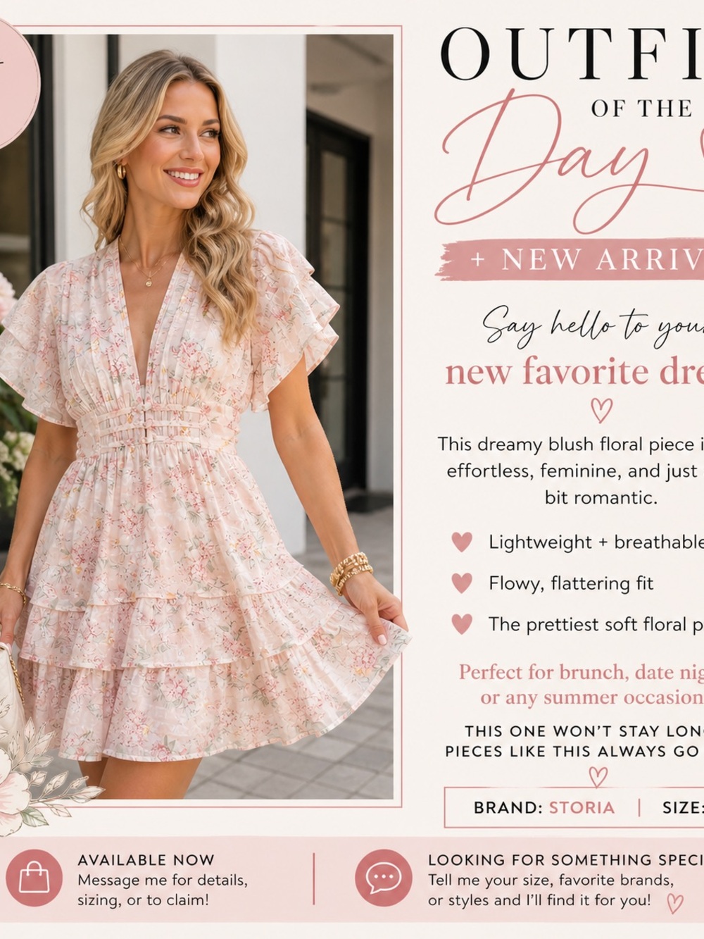 Storia Pink Floral Ruffle Dress Women’s Size Small Boho Tiered Mini Flowy